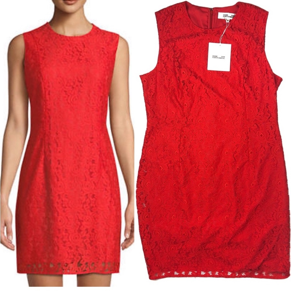 Diane Von Furstenberg Scarlet Lace Mini Dress